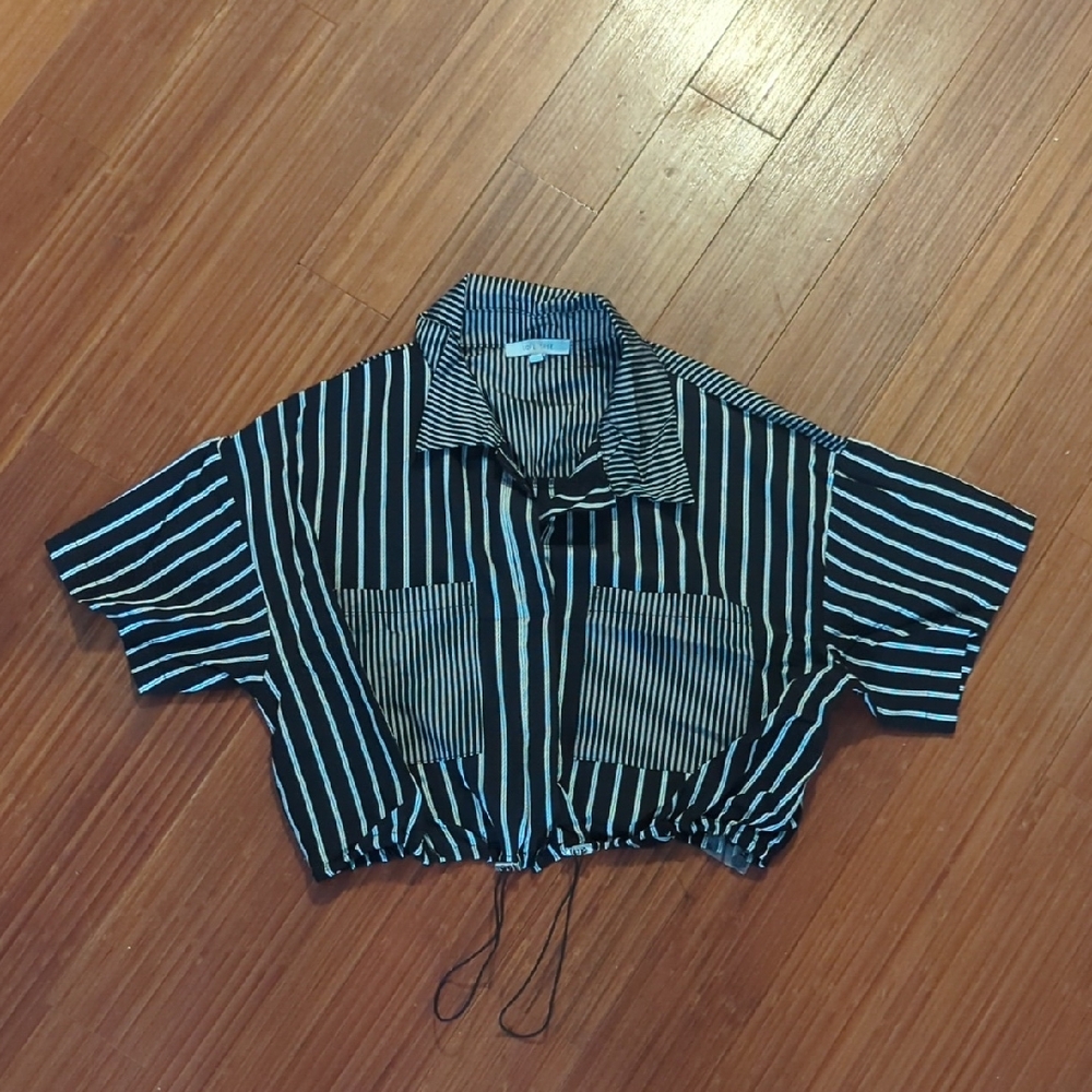Love Tree Black and White Striped Kids Button Down Shirt